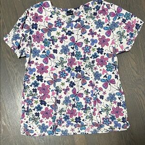 Floral and Butterfly Scrub Top